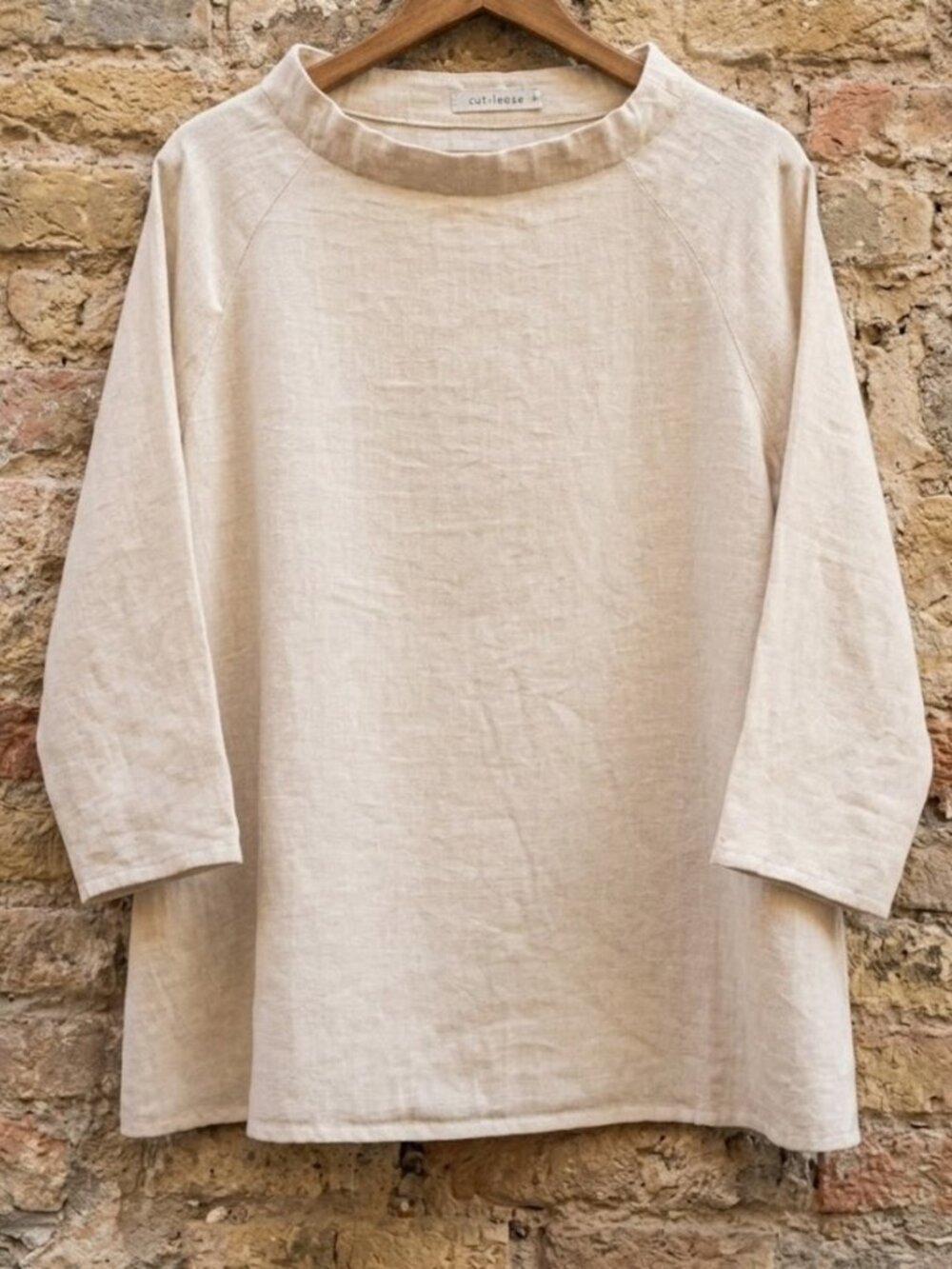 Cut Loose S 100% Linen Top Blouse Shirt Oversized Beige 3/4 Sleeve Popover USA